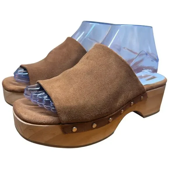 DOLCE VITA Dorando Women's 7.5 Clog Cognac Open Toe Platform Gold Studs - Picture 3 of 13